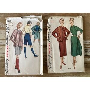 Vintage sewing patterns Simplicity 1695 4793 women's dresses blazer shorts 1950s
